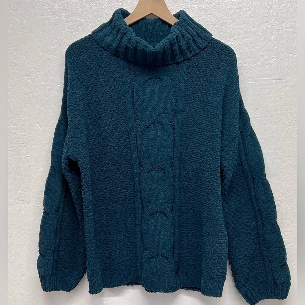 Seven7 - Women's Soft & Warm Cable Knit Chenille Sweater - Deep Teal